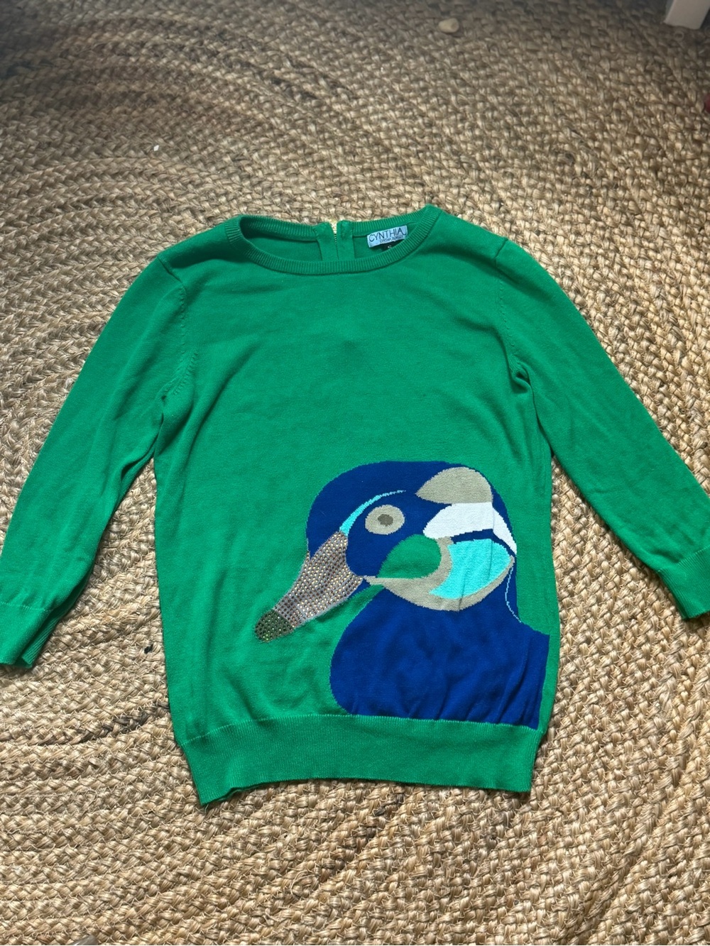 Genuine Cynthia Rowley  Green Duck Graphic Sweater Top